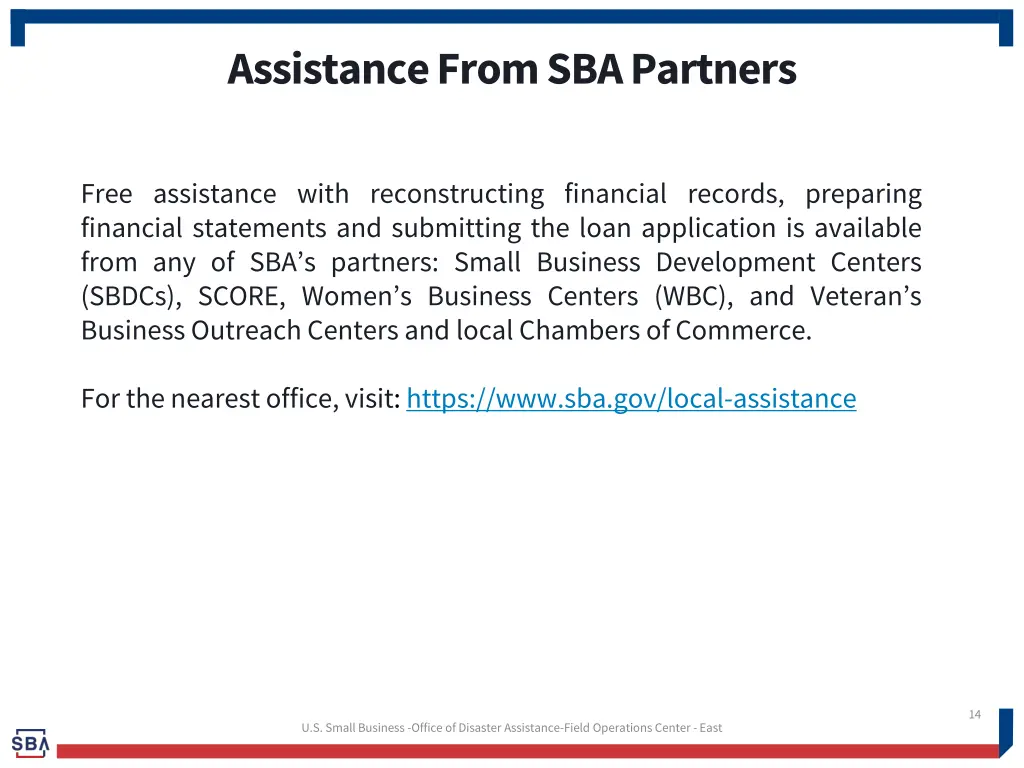 assistance from sba partners