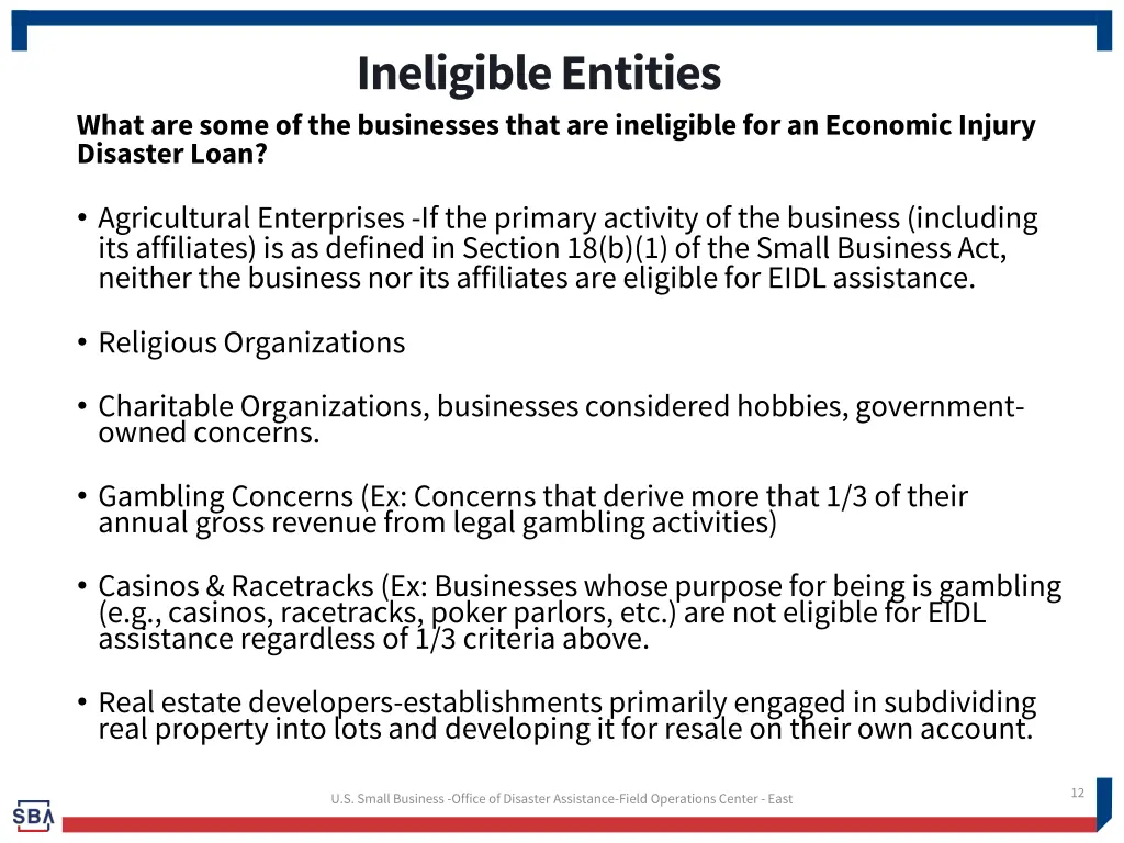 ineligible entities