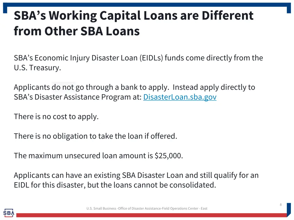 sba s working capital loans are different from