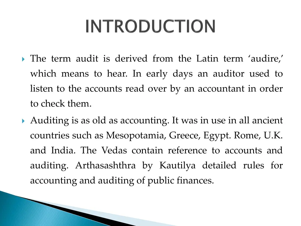 the term audit is derived from the latin term