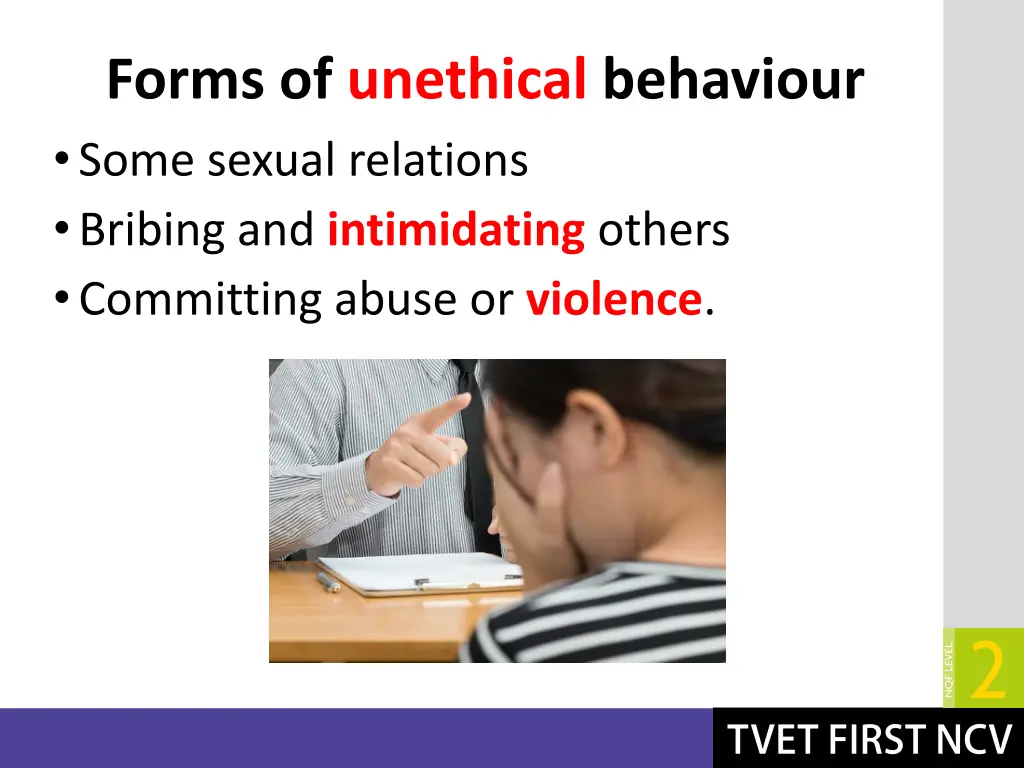 forms of unethical behaviour