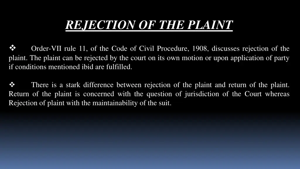 rejection of the plaint