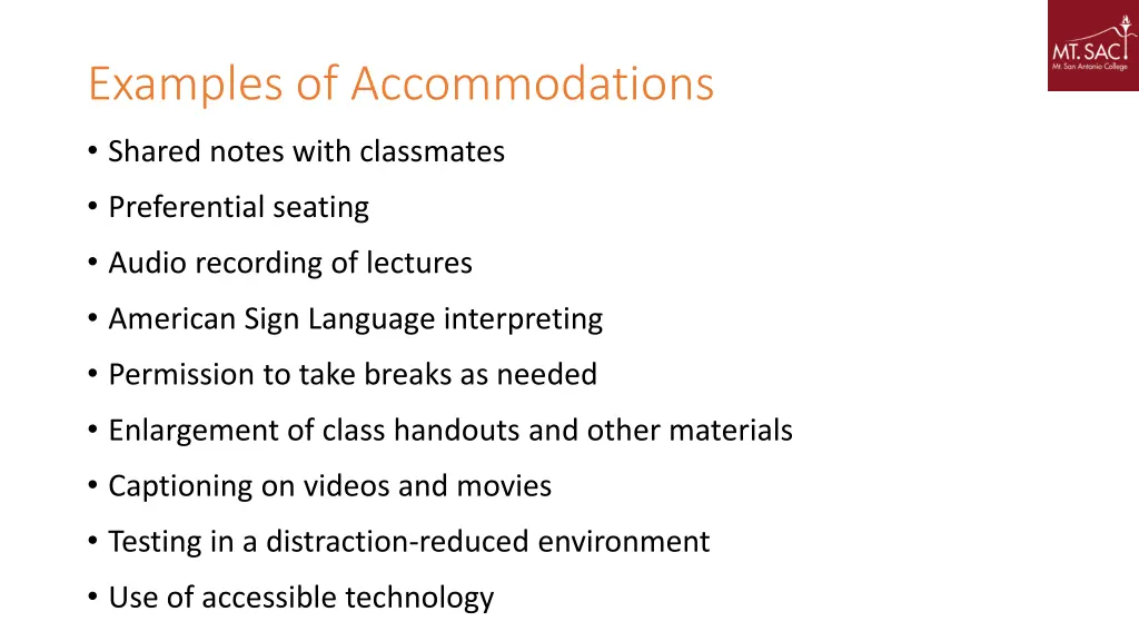 examples of accommodations