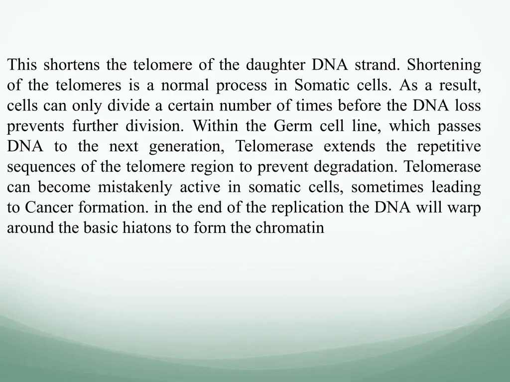 this shortens the telomere of the daughter