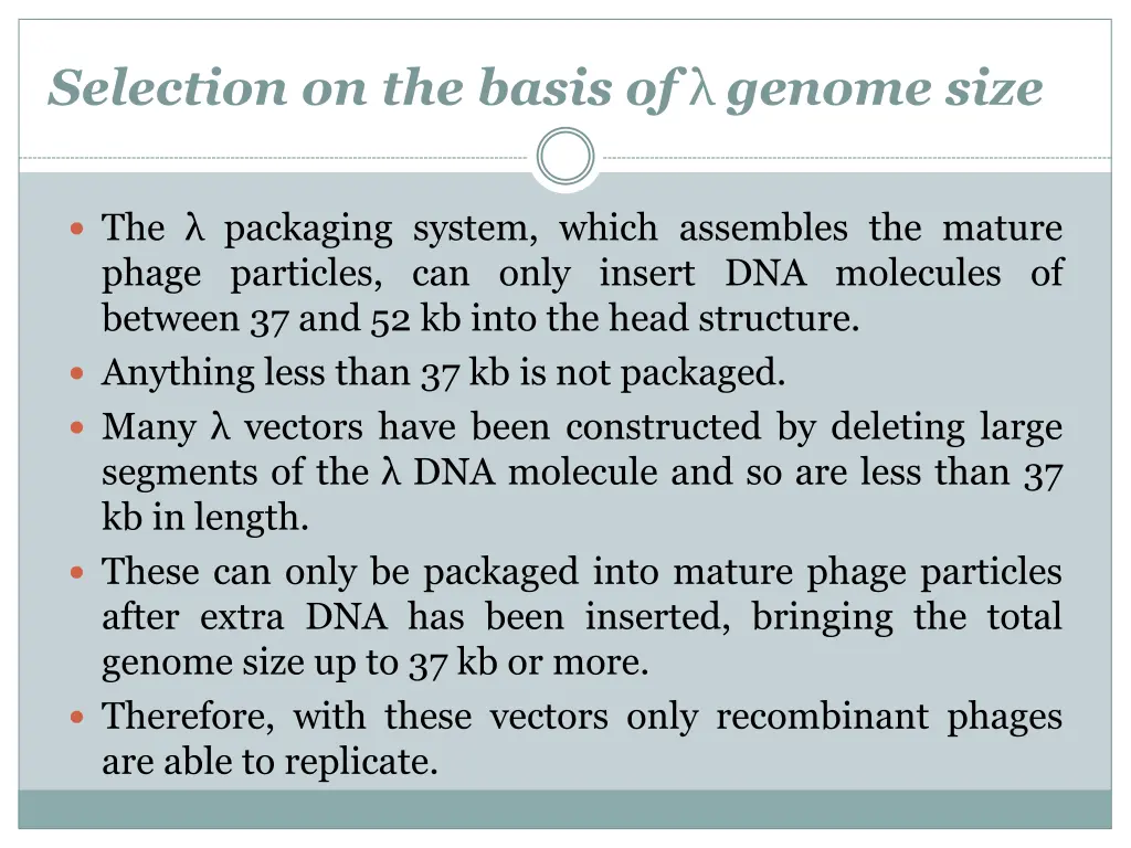 selection on the basis of genome size