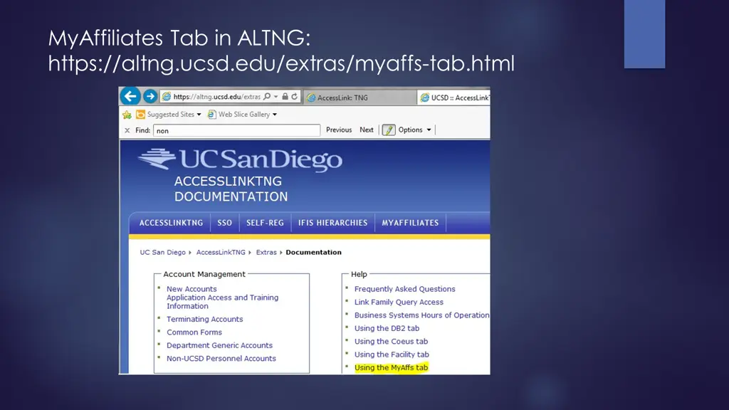 myaffiliates tab in altng https altng ucsd
