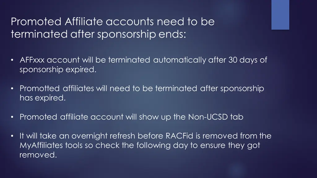 promoted affiliate accounts need to be terminated