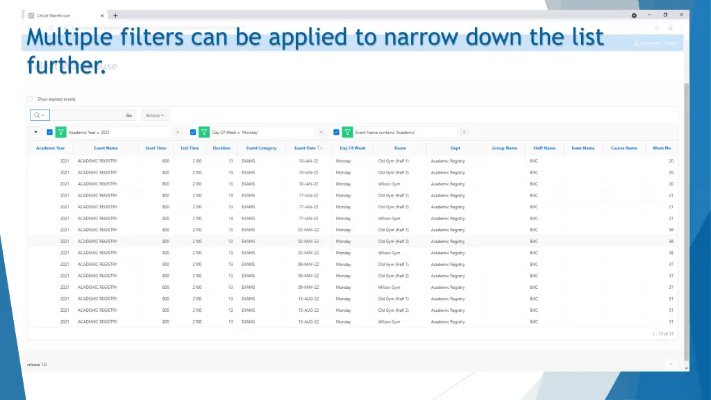 multiple filters can be applied to narrow down