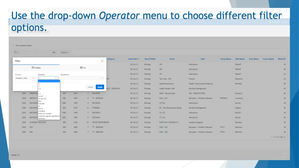 use the drop down operator menu to choose