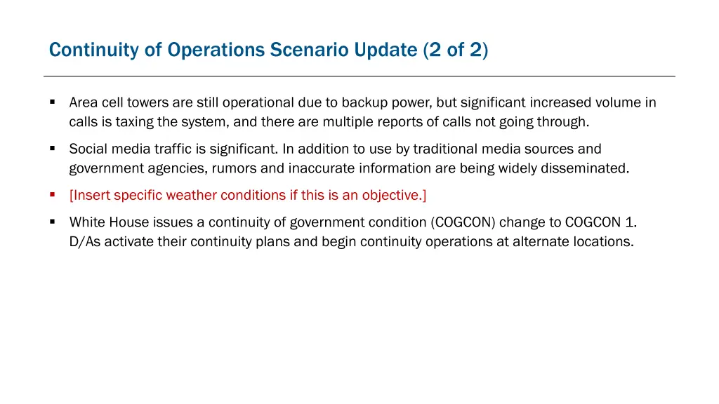 continuity of operations scenario update 2 of 2