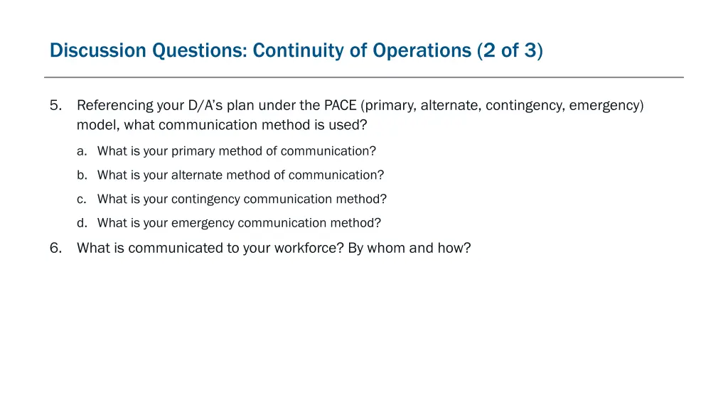 discussion questions continuity of operations 1