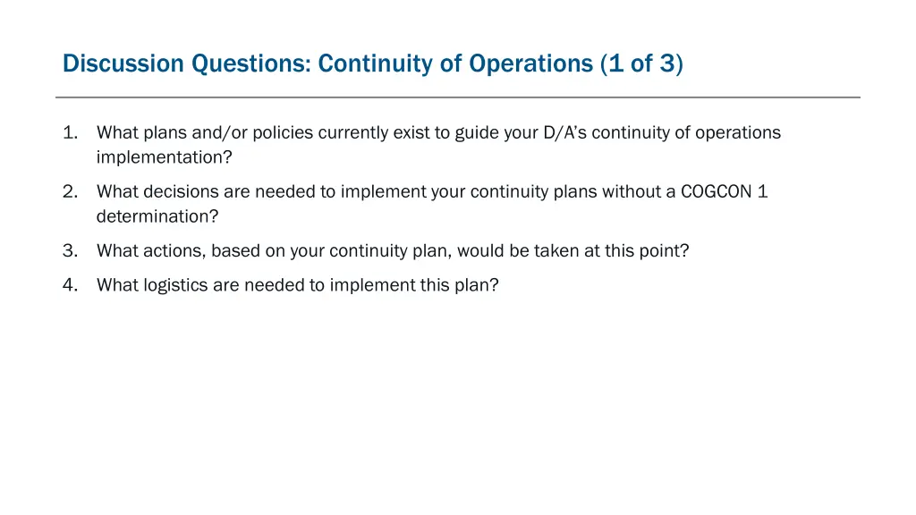 discussion questions continuity of operations