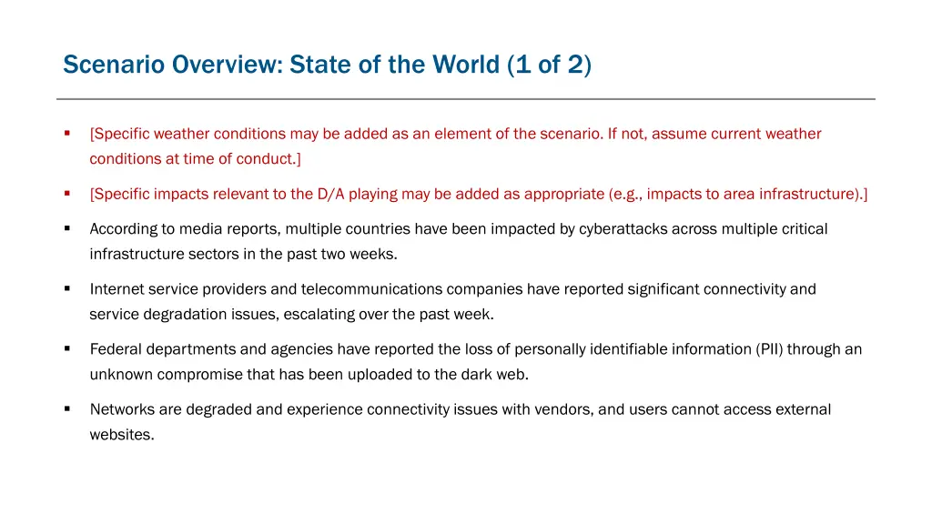 scenario overview state of the world 1 of 2