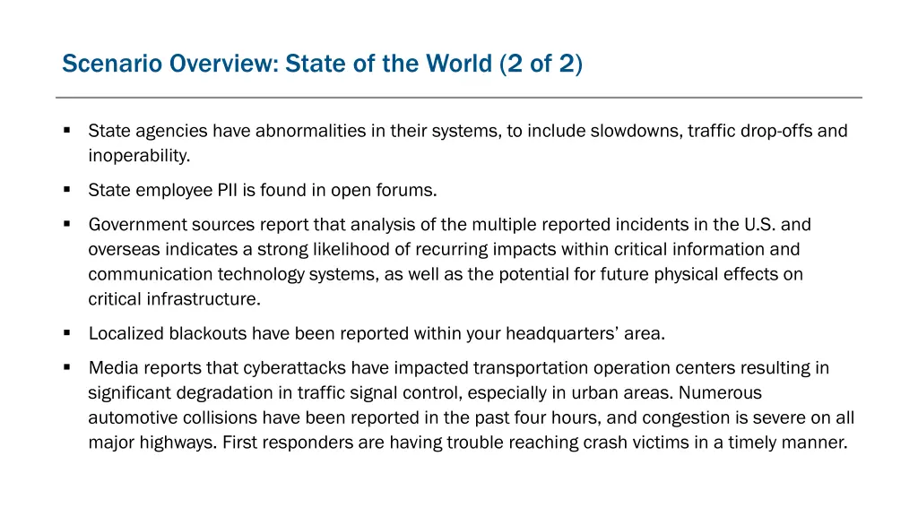 scenario overview state of the world 2 of 2