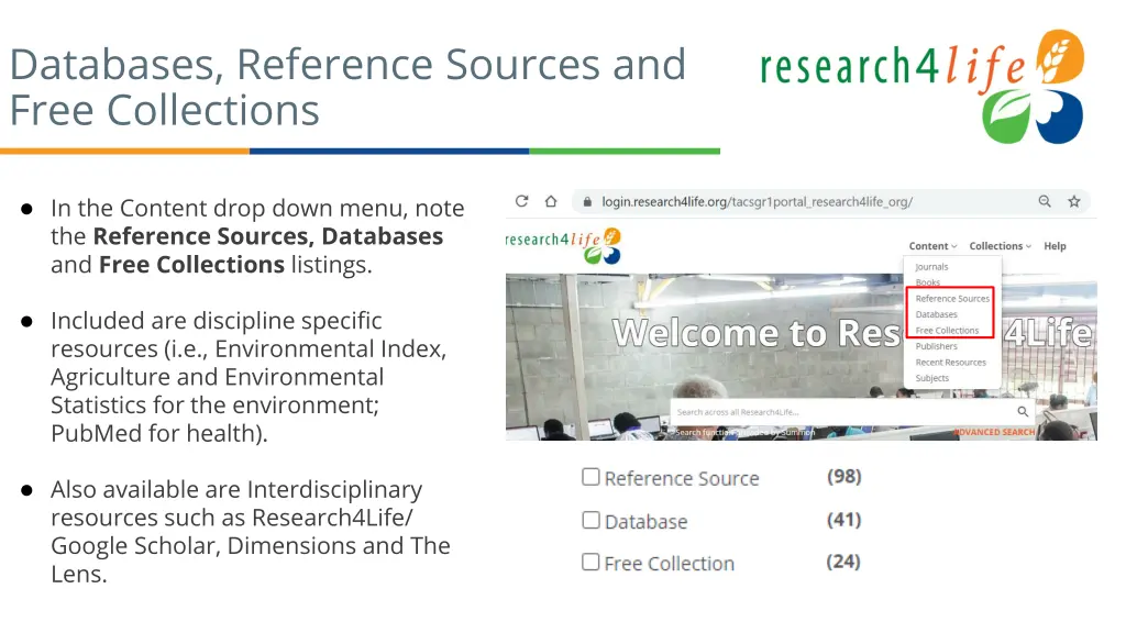 databases reference sources and free collections