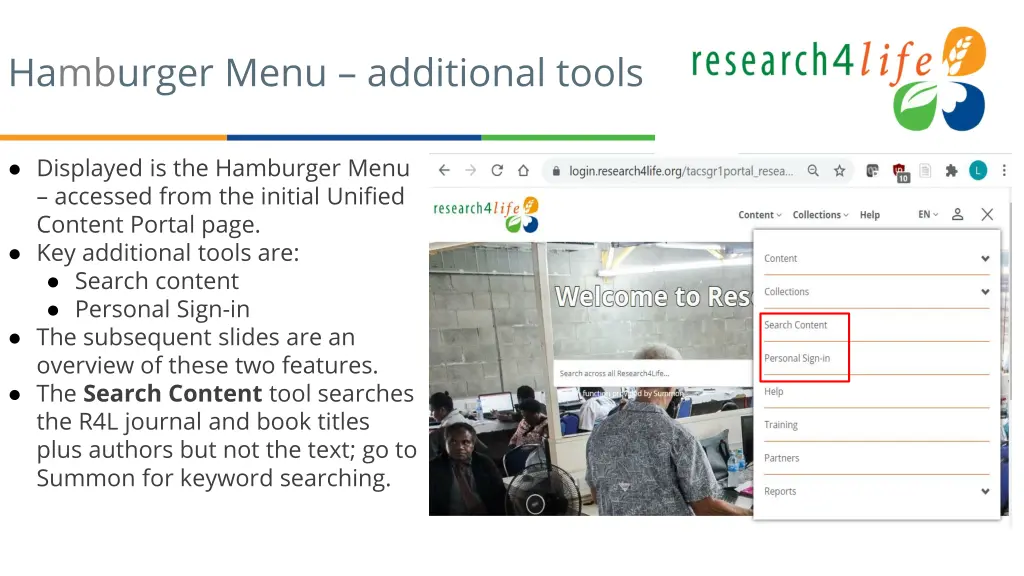 hamburger menu additional tools