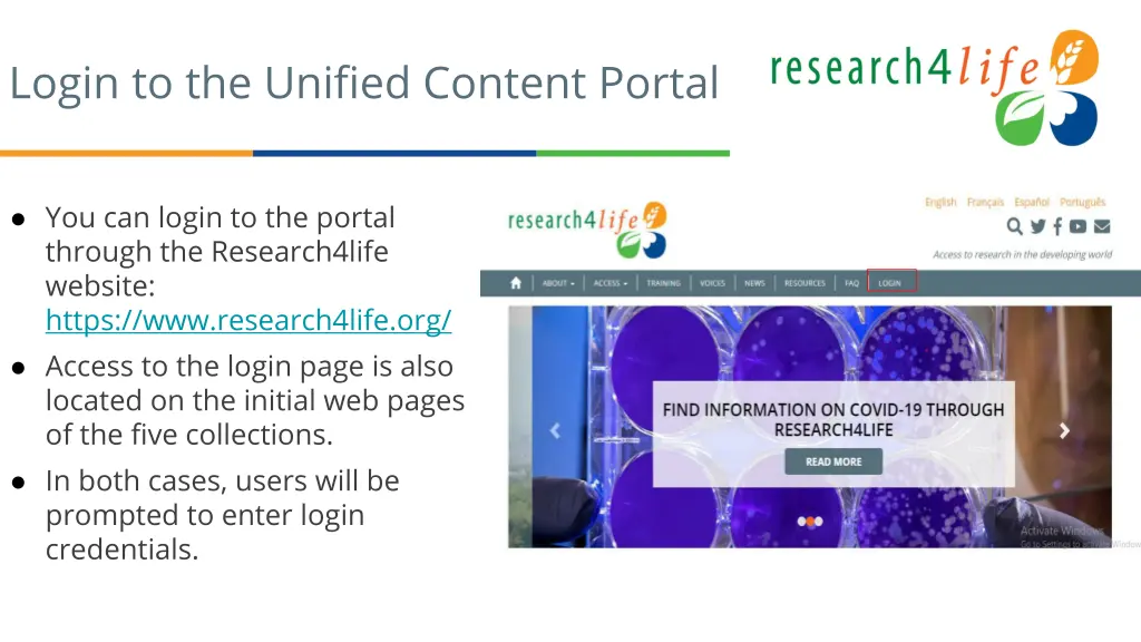 login to the unified content portal