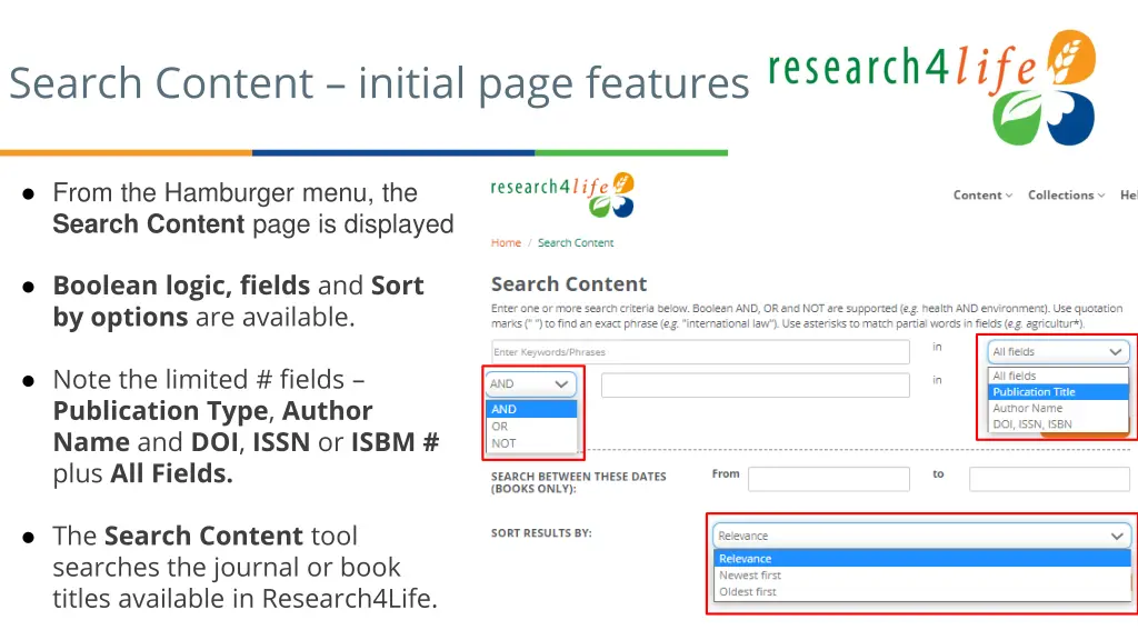 search content initial page features