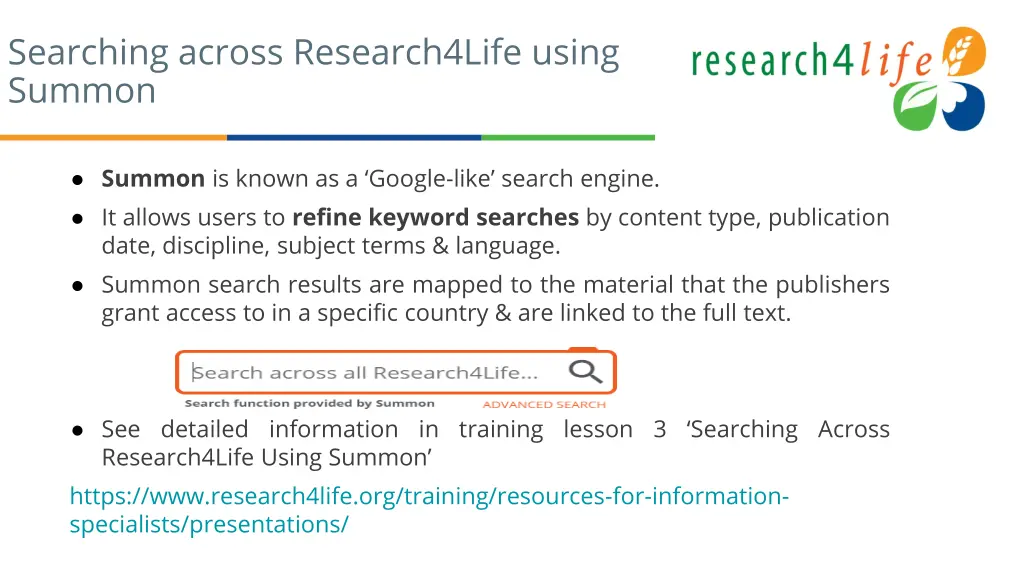 searching across research4life using summon