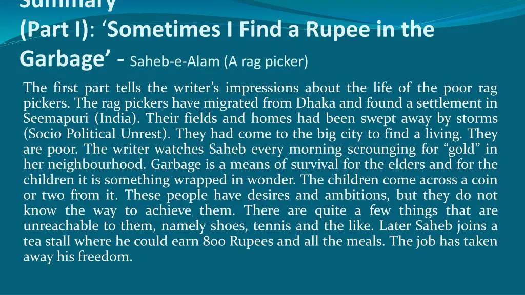 summary part i sometimes i find a rupee