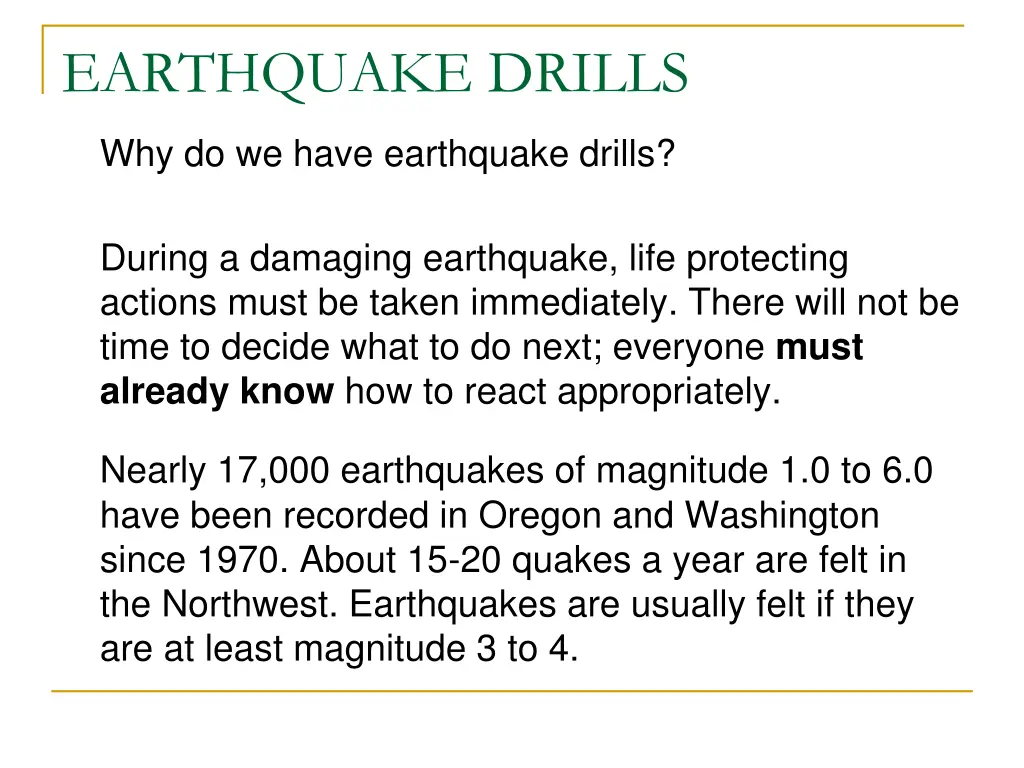 earthquake drills