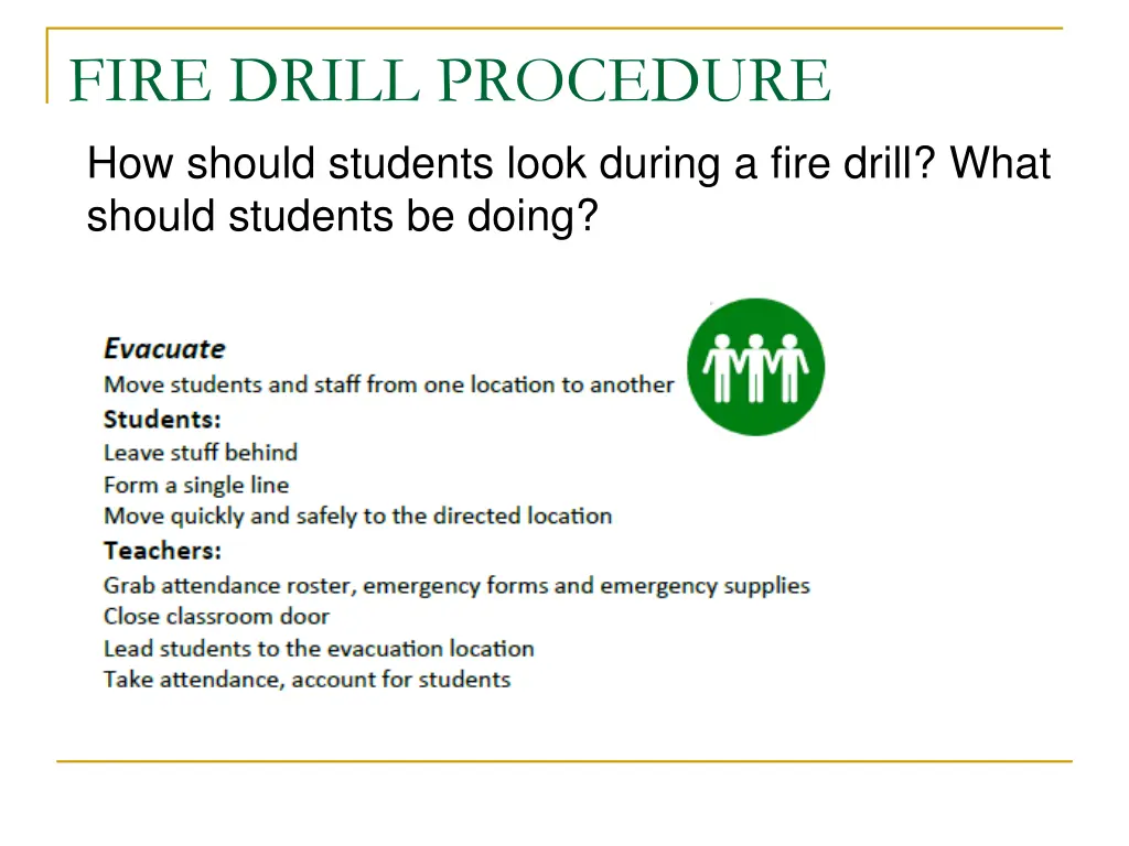 fire drill procedure how should students look