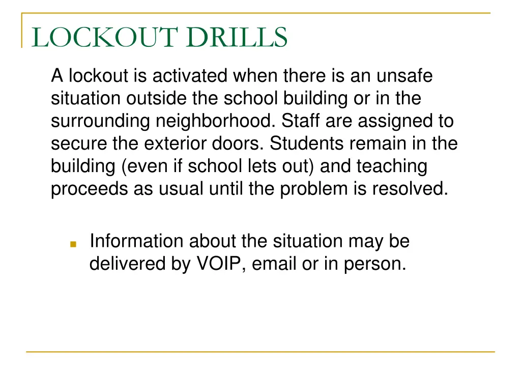 lockout drills a lockout is activated when there