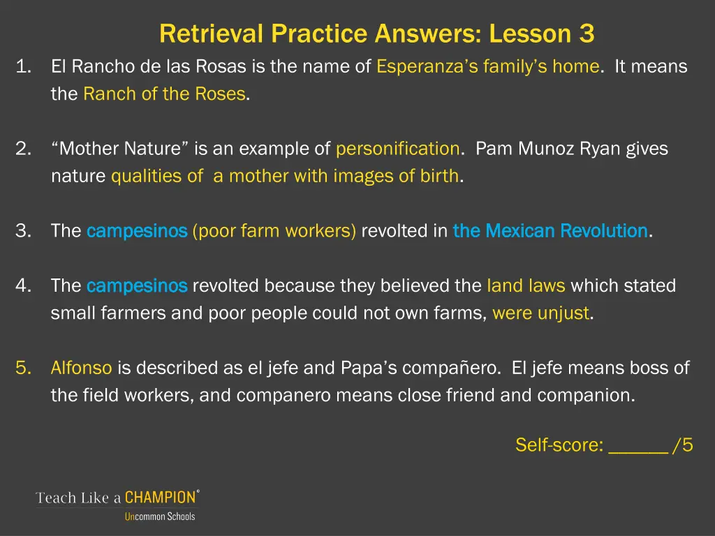 retrieval practice answers lesson 3 el rancho