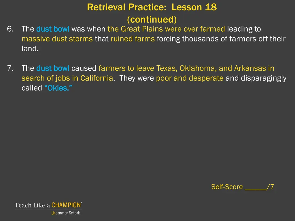 retrieval practice lesson 18 continued dust bowl