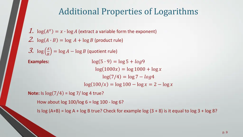 additional properties of logarithms