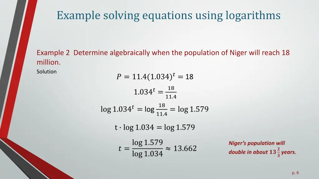 example solving equations using logarithms 1