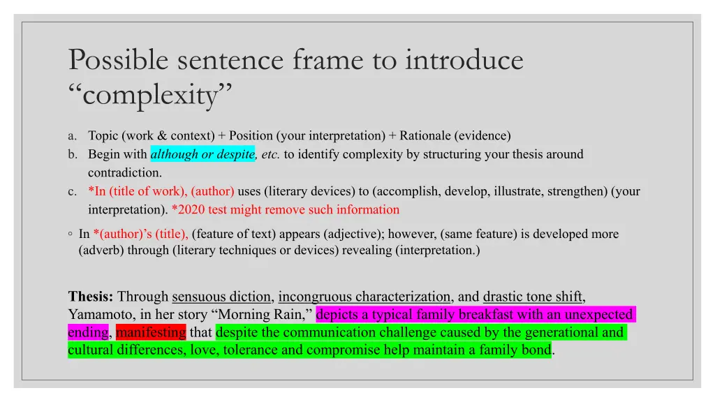 possible sentence frame to introduce complexity