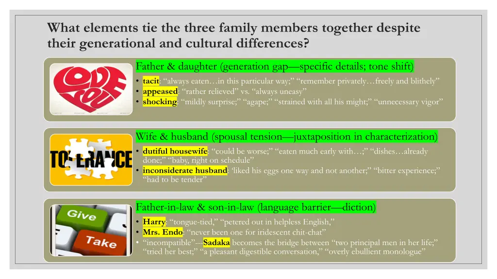 what elements tie the three family members