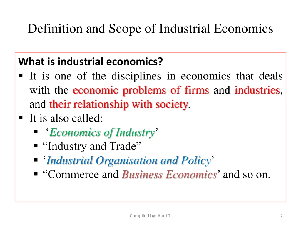 definition and scope of industrial economics