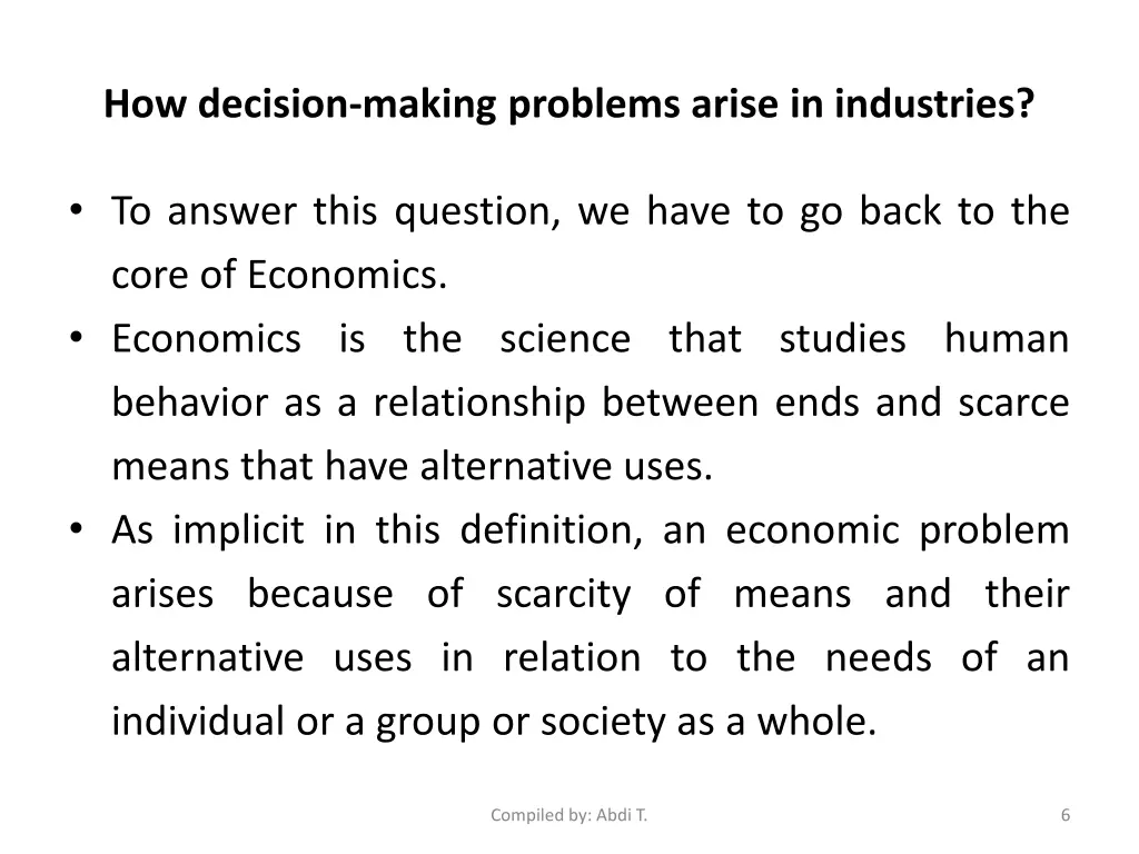 how decision making problems arise in industries