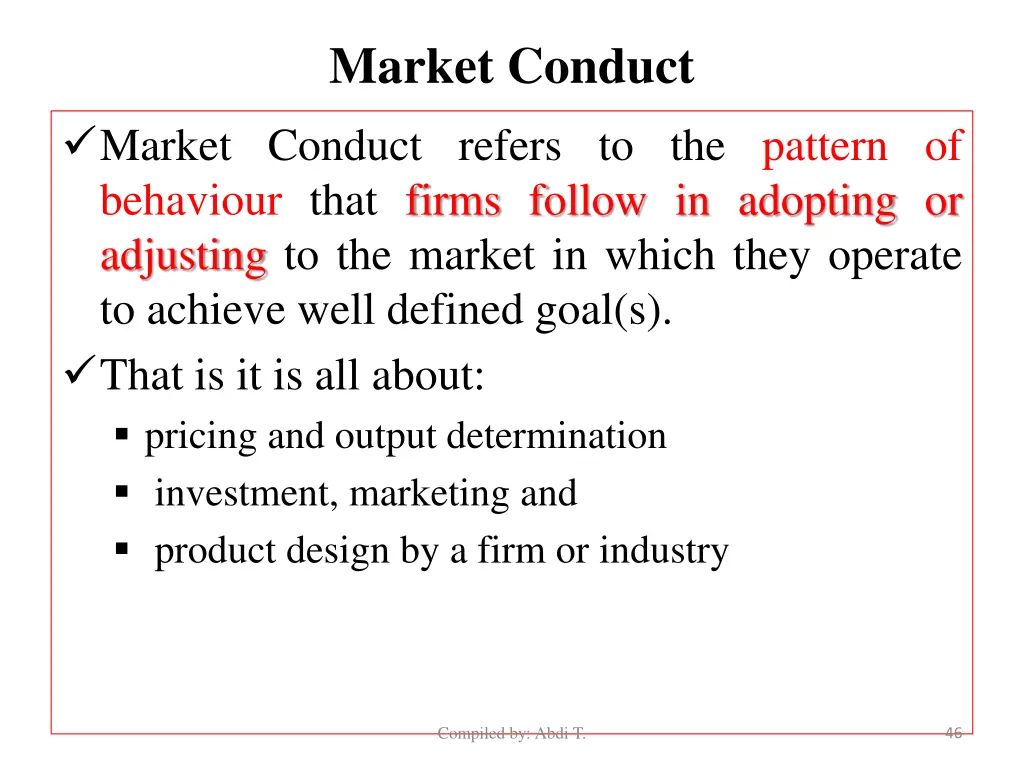 market conduct