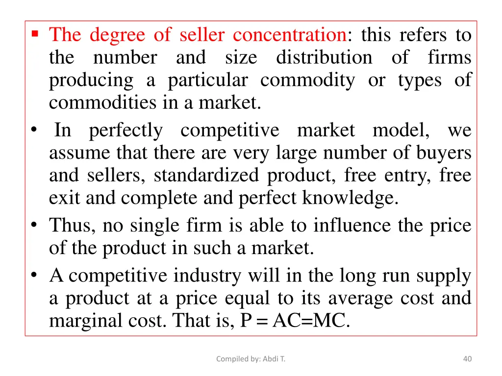 the degree of seller concentration this refers