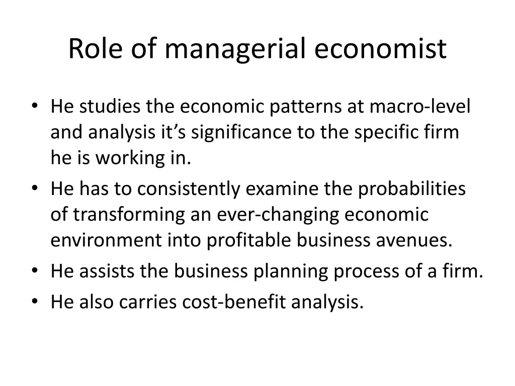 role of managerial economist