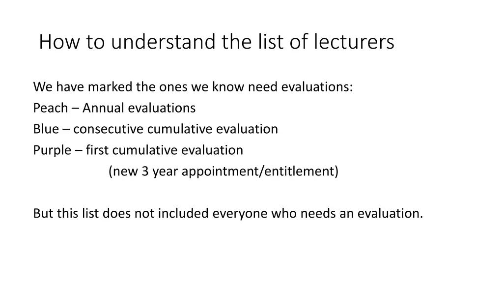 how to understand the list of lecturers