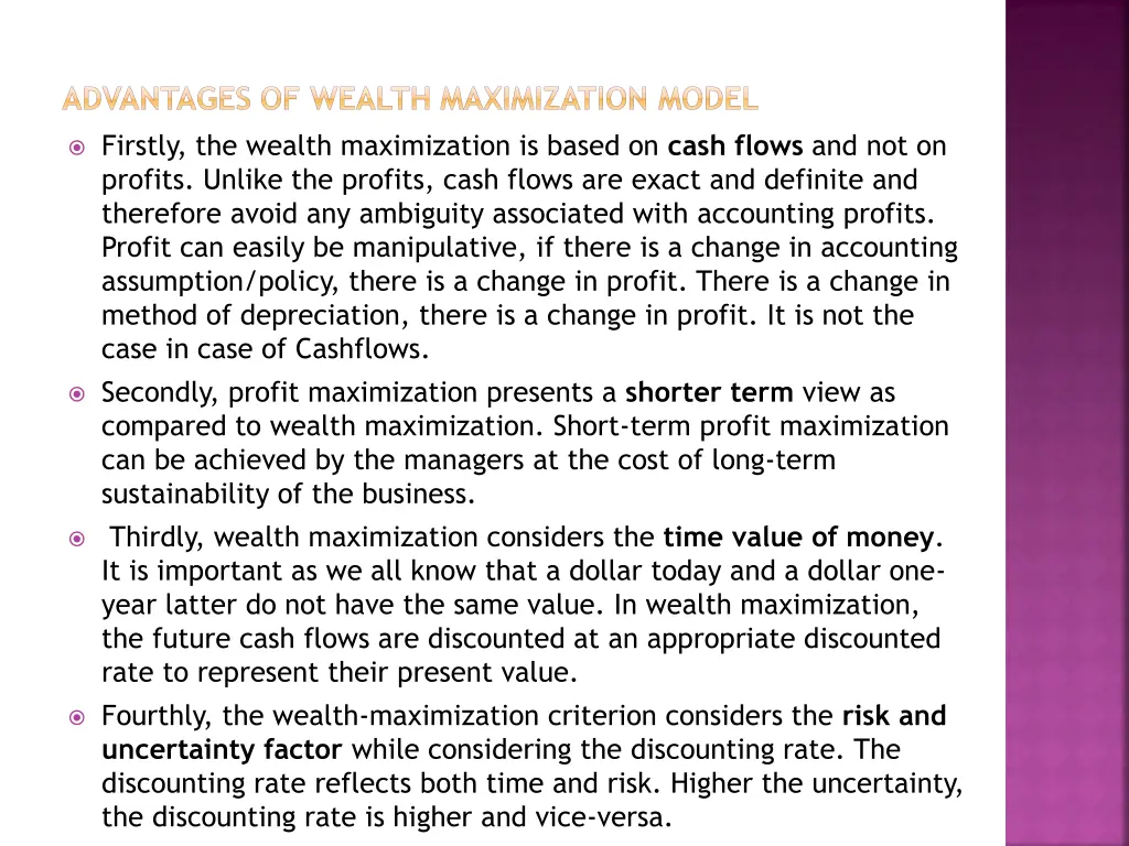 advantages of wealth maximization model