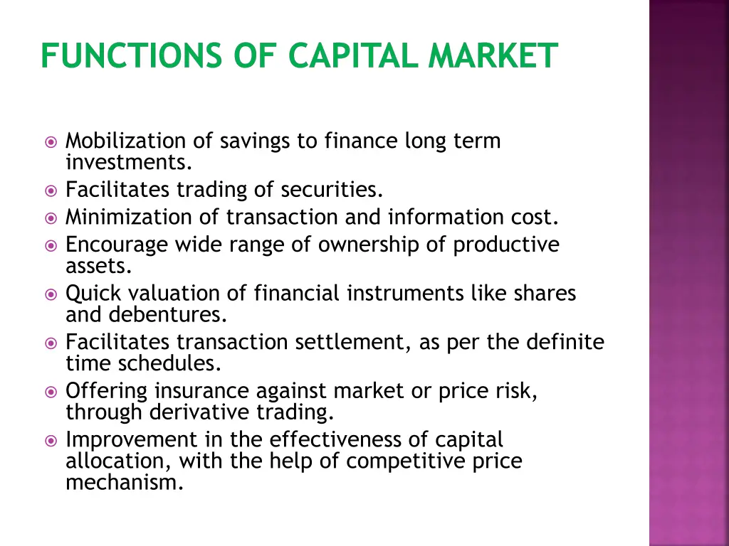 functions of capital market