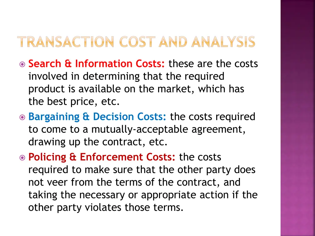 transaction cost and analysis