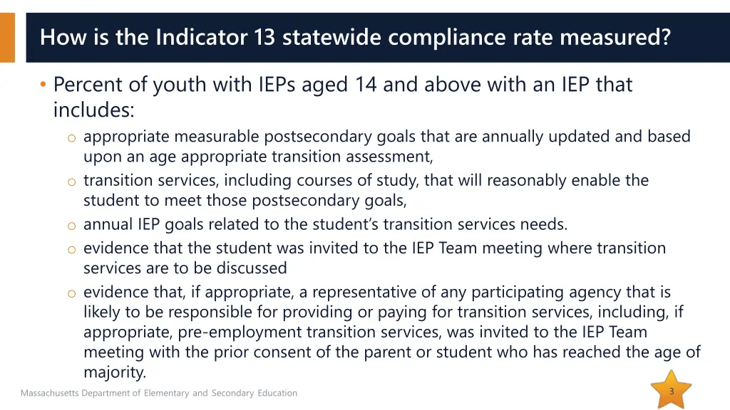 how is the indicator 13 statewide compliance rate