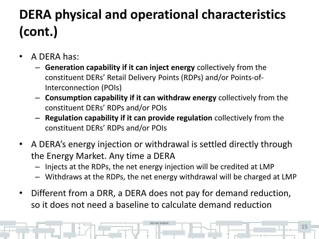 dera physical and operational characteristics cont