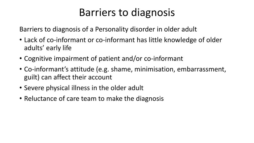 barriers to diagnosis