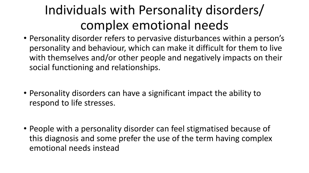 individuals with personality disorders complex