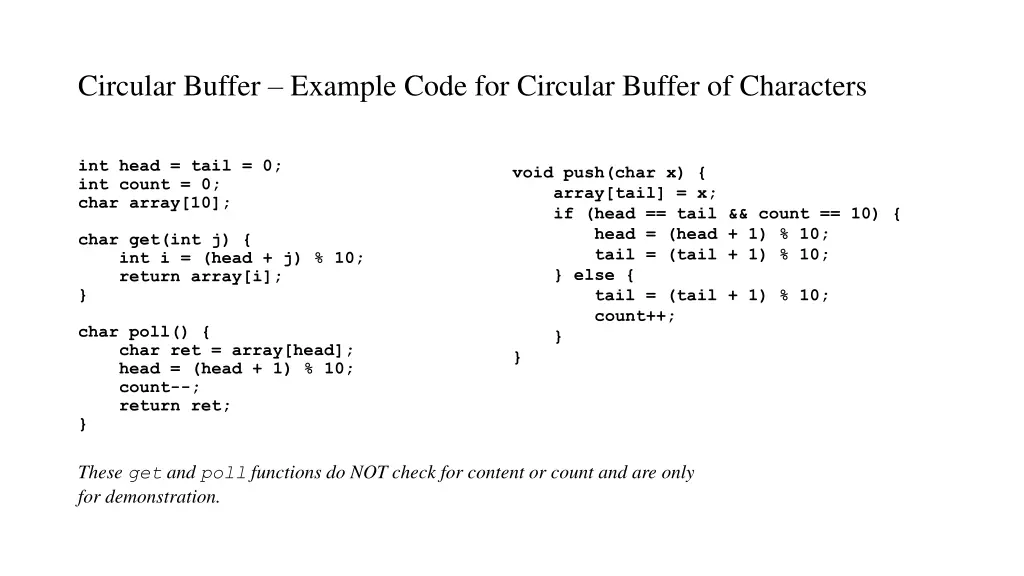 circular buffer example code for circular buffer