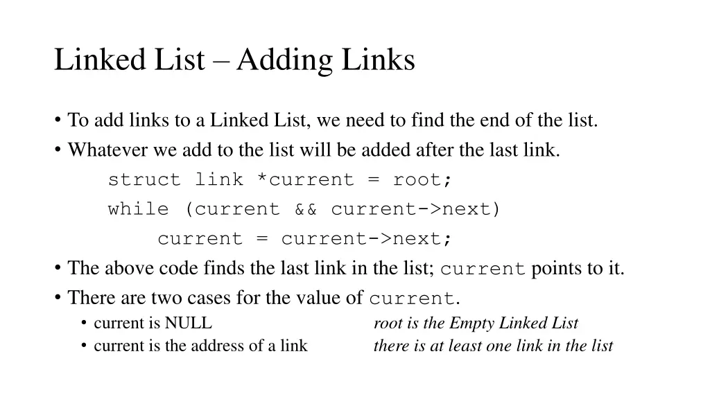 linked list adding links