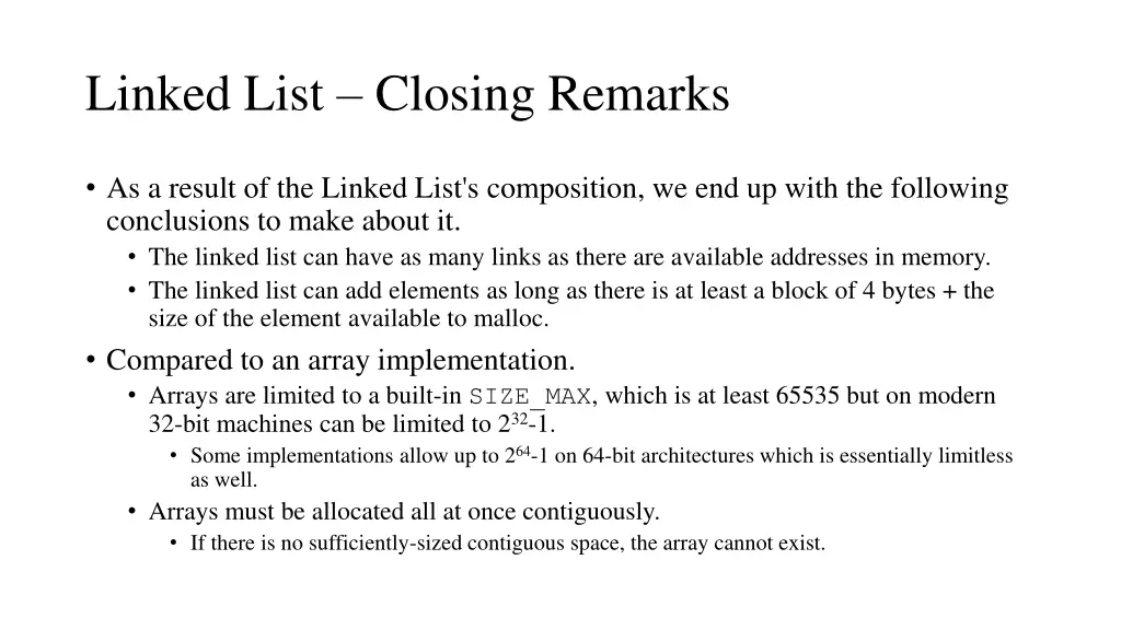 linked list closing remarks