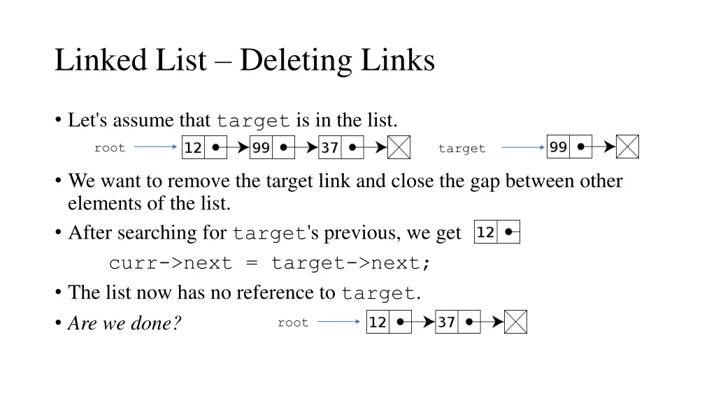 linked list deleting links 1